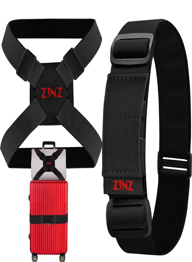 ZINZ 2-Pack Elastic Luggage Straps with Suitcase Bungee, Adjustable Bag Belt Travel Accessories -Black/Red - Image 1